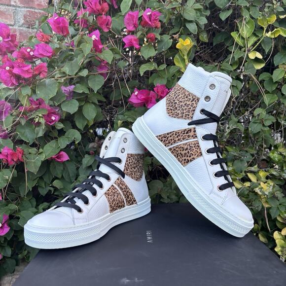 Amiri Sunset High Top Leather Sneakers Leopard Calfhair White Sz 40 main image 10